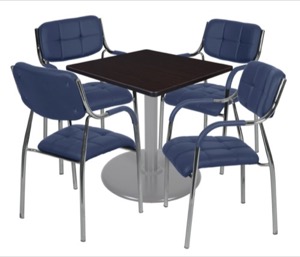 Via 30" Square Platter Base Table - Mocha Walnut/Grey & 4 Uptown Side Chairs - Navy