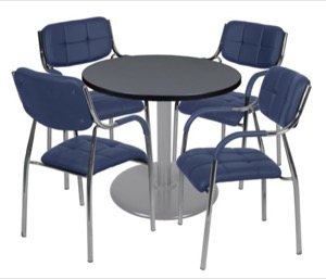 Via 30" Round Platter Base Table - Grey/Grey & 4 Uptown Side Chairs - Navy