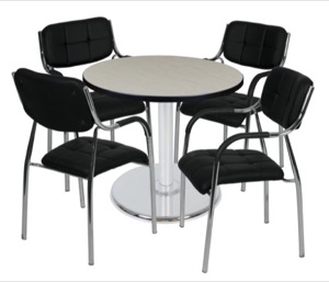 Via 30" Round Platter Base Table - Maple/Chrome & 4 Uptown Side Chairs - Black