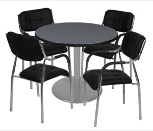 Via 36" Round Platter Base Table - Grey/Grey & 4 Uptown Side Chairs - Black