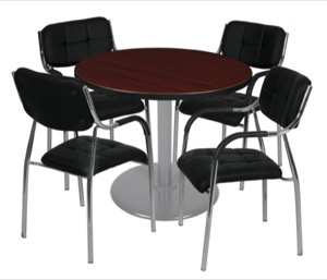 Via 36" Round Platter Base Table - Mahogany/Grey & 4 Uptown Side Chairs - Black