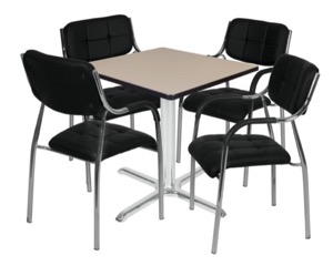 Via 30" Square X-Base Table - Beige/Chrome & 4 Uptown Side Chairs - Black
