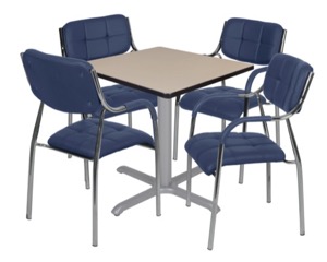 Via 30" Square X-Base Table - Beige/Grey & 4 Uptown Side Chairs - Navy