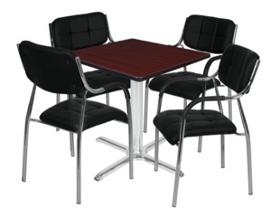 Via 30" Square X-Base Table - Mahogany/Chrome & 4 Uptown Side Chairs - Black