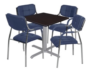 Via 30" Square X-Base Table - Mocha Walnut/Grey & 4 Uptown Side Chairs - Navy