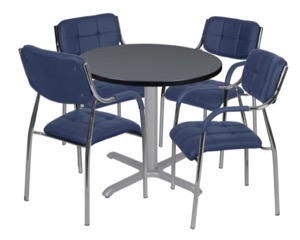 Via 30" Round X-Base Table - Grey/Grey & 4 Uptown Side Chairs - Navy