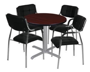 Via 30" Round X-Base Table - Mahogany/Grey & 4 Uptown Side Chairs - Black