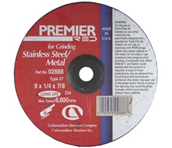 Carbo PREMIER 9" x 1/4" x 7/8" Depressed Center Grinding Wheel Type 27