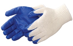 Industrial Cotton String Knit Gloves w/ Dipped Blue Latex Grip - Men's