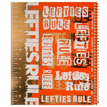 Metallic lefty spiral notebook with left-handed ruler