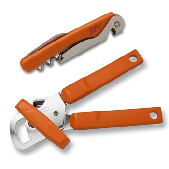 Left-Handed Orange Handled Can Opener & Corkscrew Set