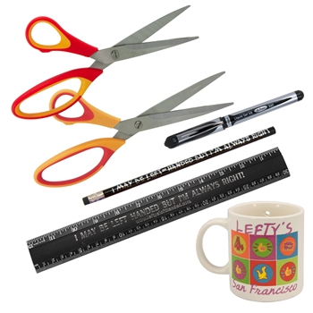 5 Piece Essential Left-handed Office Set with "I may be left handed, but I am always right" saying.