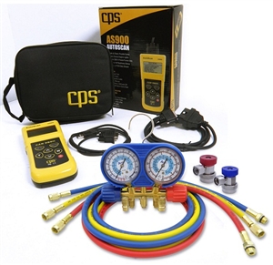 AM134BUQ/AS CPS 134A Automotive Manifold Gauge Set With Free CAN/OBDII Digital Scanner Tool