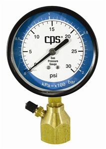 GT1 CPS Gauge, 3.5" Gas, 0-30 Psi, 3/4" Bell, Valve