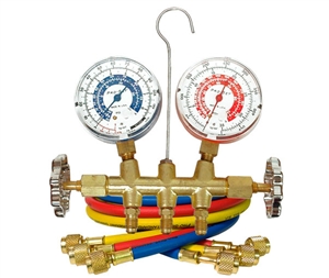 M6CS3 CPS 2 Valve Brass Manifold Gauge Set R-12, 22, 502 3' Standard 1/4" Hoses