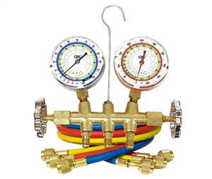 M6DP5 CPS 2 Valve Brass Manifold Gauge Set R-134a, 22, 404A 5' Premium 1/4" Hoses