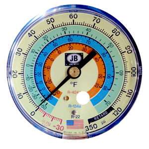 M2-851 JB Industries Low Side Illuminating Face Blue R-22 / R-134A / R-404A Compound Gauge - 3-1/8"