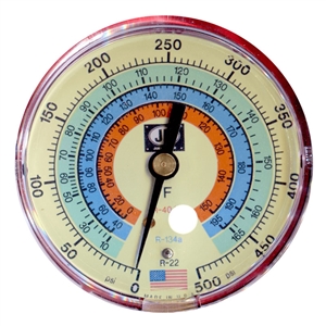 M2-856 JB Industries High Side Illuminating Face Red R-22 / R-134A / R-404A Pressure Gauge - 3-1/8"