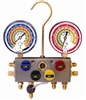86961-G Mastercool 4-Way Manifold Gauge Set R134A W/4-60" Hoses With Manual Couplers 3 1/8" W/ Gauge Protectors
