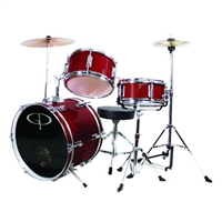 GP Percussion GP50WR Junior Childrens 3 Piece Drum Set w/ Throne Sticks Kids Childs GP50 Wine Red