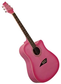 Kona K1PNK Dreadnought Cutaway Acoustic Guitar - Pink Burst Girls Guitar