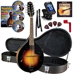 Kentucky KM-150 Standard Black A-Model All-Solid Mandolin Package A-Style Kit Combo