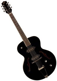 The Loar LH-279-BK P-90 Archtop Hollowbody Acoustic Electric Jazz Guitar with Hard Case - Black