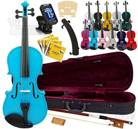 Merano MV300 Full Size Student Violin Package Bundle Starter Kit Blue, Black, Green, White, Silver, Gold, Purple, Pink 4/4-1/16