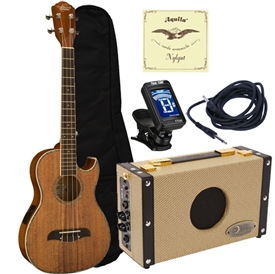 Oscar Schmidt OU55CE Koa Cutaway Acoustic Electric Baritone Ukulele Uke Amp Package