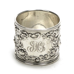 Napkin Ring by Gorham, Sterling Flowers & Scrolls, Monogram JHJ