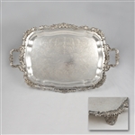 Tray, Chased Bottom w/ Handles, Silverplate Daisy & Scroll