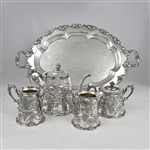 4-PC Tea Service w/ Tray by Homan Silver Plate Co., Silverplate Grape Design