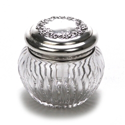 Dresser Jar, Glass w/ Sterling Lid Wild Rose & Scroll Design