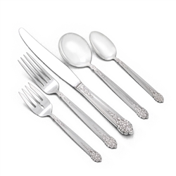 Moss Rose by National, Silverplate 5-PC Setting Dinner, Modern w/ Soup Spoon