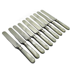 Pearl Handle by Gorham Luncheon Knives, Set of 10, Blunt Plated, Sheild & Scroll Ferrule