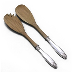 Prelude by International, Sterling Salad Serving Spoon & Fork, Olive Wood