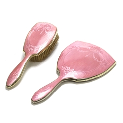 Mirror and Brush, Sterling, Pink Enamel