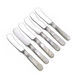 Pearl Handle by Landers, Frary & Clark Butter Spreaders, Set of 6, Flat Handle, Acanthus Ferrule