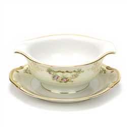Floral Swag Design by Meito, China Gravy Boat, Attached Tray