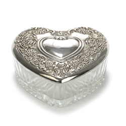 Heart Shaped Box by International, Silverplate/Glass, Floral Design