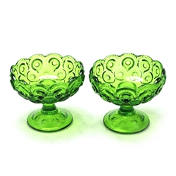 Moon & Stars Green by Smith Glass Co., Glass Candle Holders, Pair, Compote, Green