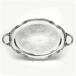 Tray, Chased Bottom w/ Handles by Reed & Barton, Silverplate Rose & Scroll Design