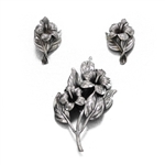 Pin & Earring Set by Danecraft, Sterling Hibiscus