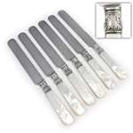 Pearl Handle by 1847 Rogers Dinner Knives, Set of 6, Blunt Plated, Fleur De Lis Design