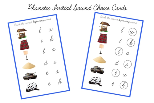 Blue Initial Sound Choice Cards, Cursive (PDF)