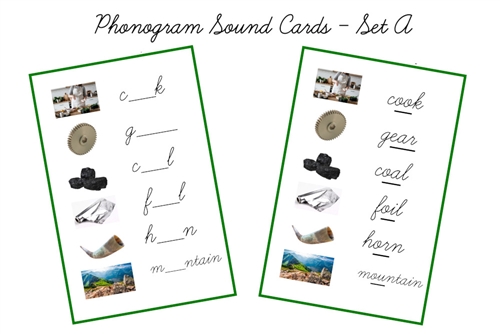 Green Phonogram Sound Cards, Cursive - Set A (PDF)