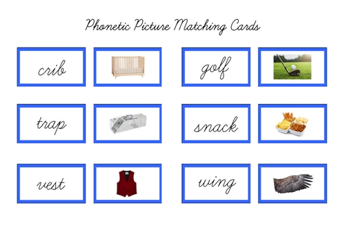 Blue Picture Matching Cards, Cursive (PDF)
