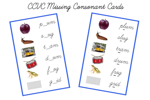 Blue CCVC Missing Consonant Cards, Cursive (PDF)
