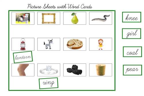 Green Picture Sheets with Word Cards, Cursive (PDF)
