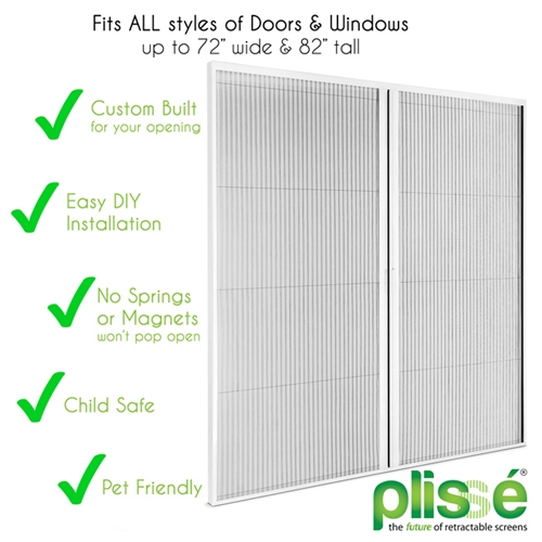 Plissé Double Retractable Door Screen, White